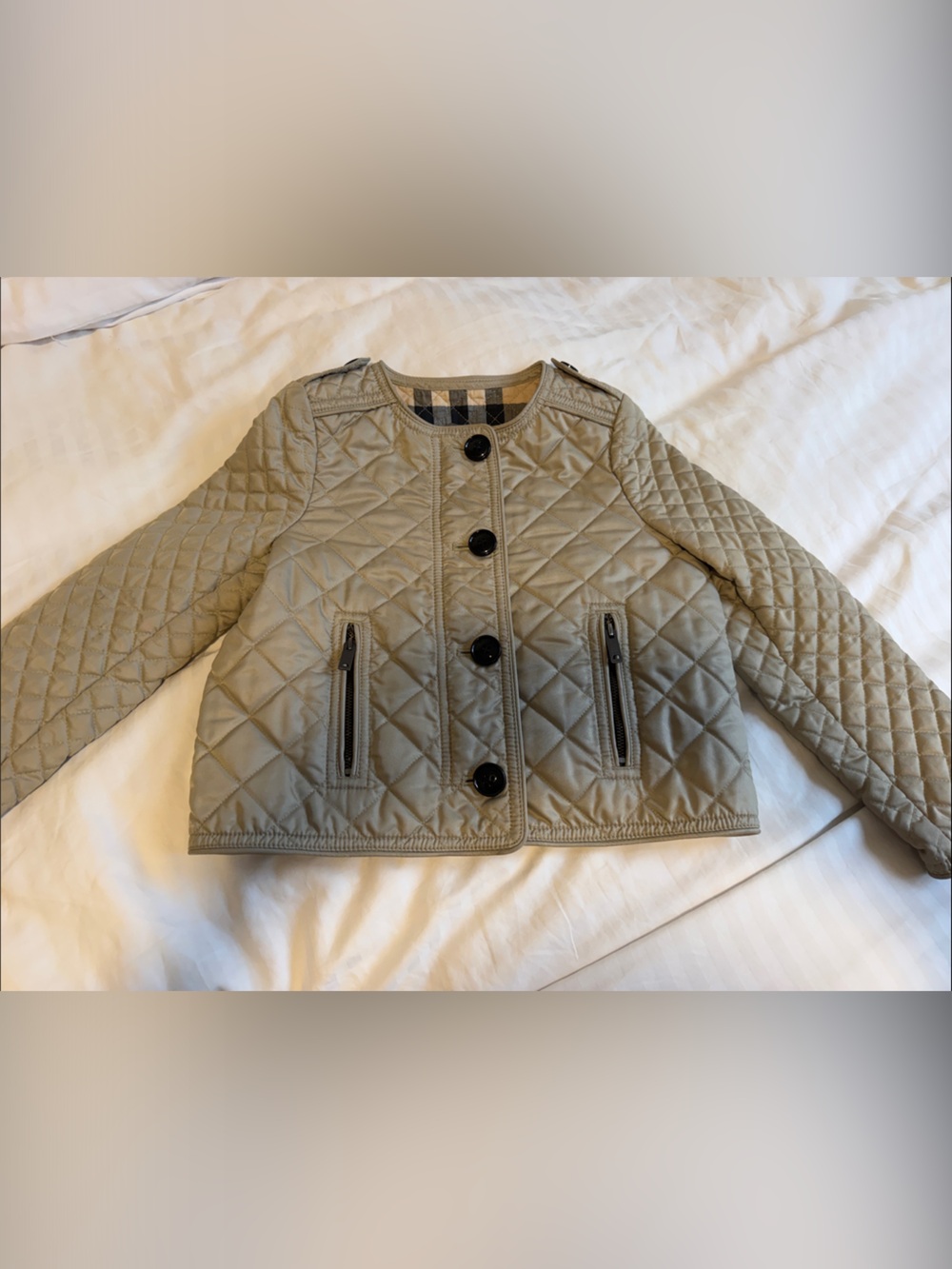 Girls' Burberry Quilted Jacket - Taupe